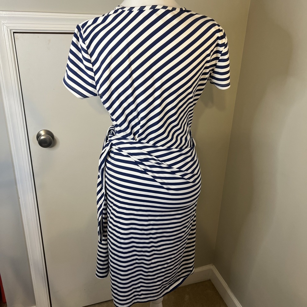 J. McLaughlin Catalina Cloth Striped Side Tie Dress Navy White Medium - Picture 6 of 9